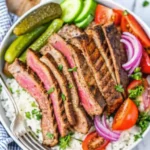 The Ultimate Beef Shawarma Bowl Recipe for a Flavorful Night In 9 A close-up of a tender, juicy slice of beef from the beef shawarma bowl recipe.