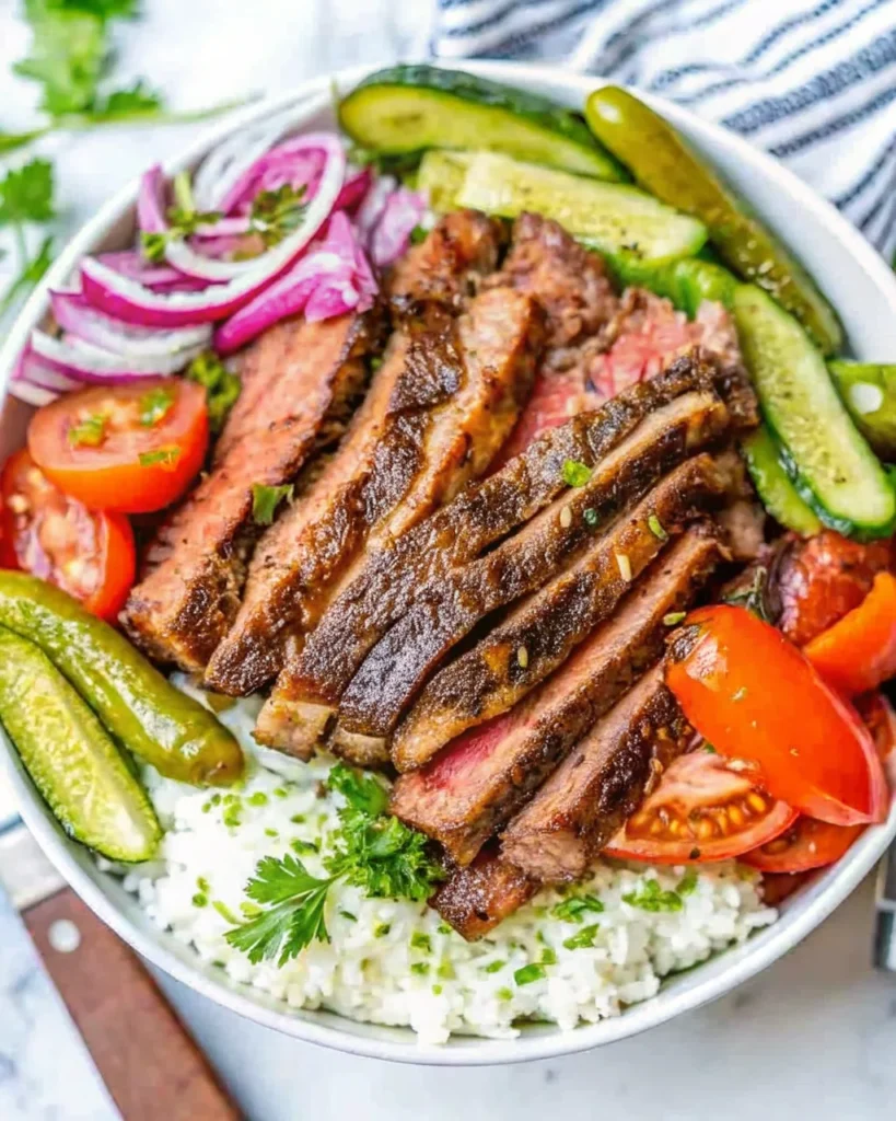 The Ultimate Beef Shawarma Bowl Recipe for a Flavorful Night In 6 Two assembled beef shawarma bowls ready to be served for dinner.